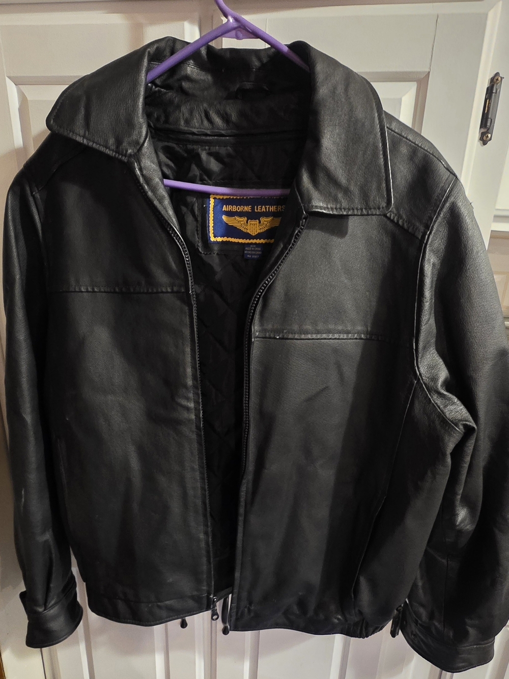 Men's Black Leather Bomber Jacket By Airborn Leathers